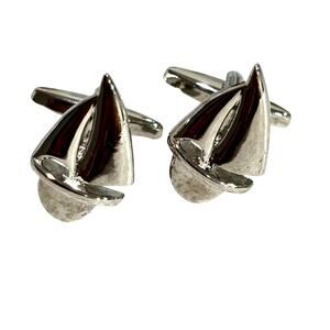 Sail boat shaped silver tone cufflinks nautical theme cuff links for man